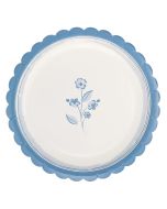 image shows My Mind's Eye 8" Round Paper Plates | Blue Flower  against a blank, white background