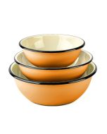 image shows STP 3-Piece Enamel Bowl Set | Mustard against a blank, white background