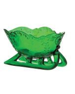 image shows Mosser Glass Holiday Collection Sleigh Figurine | Hunter Green  against a blank, white background