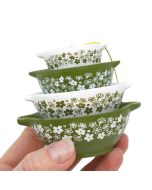 image shows Twinkl Toast Pyrex-Inspired Miniature Cinderella Bowl Stack Ornament | Spring Blossom  against a blank, white background