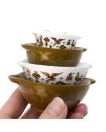 image shows Twinkl Toast Pyrex-Inspired Miniature Cinderella Bowl Stack Ornament | Early American  against a blank, white background