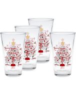 image shows Fiesta® 16oz Cooler Glasses (Set of 4) | Holly Berry Christmas Tree against a blank, white background