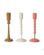  image shows Hazel Mazel Enameled Tapered Candle Stick Holders (Set of 3) | Beige, Ivory and Pink against a blank, white background
