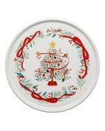 Fiesta 12" Round Baking & Serving Platter Holly Berry Christmas Tree against a white background