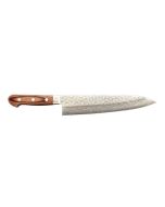 image shows Kikuichi Warikomi Damascus Tsuchime 8" Gyuto Knife against a blank, white background