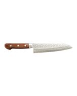 image shows Kikuichi Warikomi Damascus Tsuchime 7" Santoku Knife  against a blank, white background