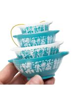 image shows Twinkl Toast Pyrex-Inspired Miniature Cinderella Bowl Stack Ornament | Butterprint against a blank, white background