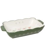 image shows Danica Heirloom Camellia 13" Baking Dish against a blank, white background