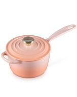 Le Creuset 1.75 Qt. Signature Enameled Cast Iron Saucepan with Gold-Colored Stainless Steel Knob - Peche