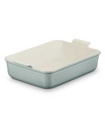 image shows Le Creuset Heritage 6.75 Qt. Stoneware Deep Rectangular Lasagna Dish | Sea Salt  against a blank, white background
