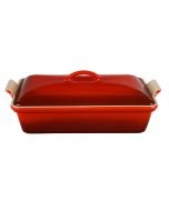 PG07053AC-3367 Le Creuset 4 qt. (12" x 9") Heritage Covered Rectangular Casserole - Cerise / Cherry Red
