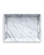 TarHong Melamine Tabletop 19.5" x 14.5" Handled Serving Tray | Carrara Marble