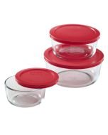 Pyrex Storage Plus 6-Piece Round Glass Container Set with Lids | Red