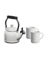 Le Creuset 1.25 Qt. Demi Kettle Tea Pot + 2 - 14oz Mugs Set | White