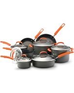 Rachael Ray Hard Anodized Cookware Set (Hard Anodized II) w/ Orange Rubberized Handles: 14 Pieces, 87000