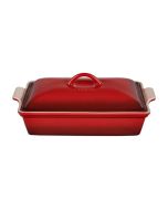 PG07053AC-3367 Le Creuset 4 qt. (12" x 9") Heritage Covered Rectangular Casserole - Cerise / Cherry Red