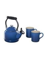 Le Creuset 1.25 Qt. Demi Kettle Tea Pot + 2 - 14oz Mugs Set | Marseille Blue