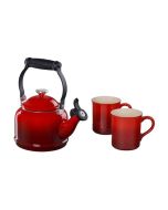 Le Creuset 1.25 Qt. Demi Kettle Tea Pot + 2 - 14oz Mugs Set | Cerise/Cherry Red