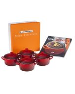  image shows Le Creuset Mini Cocottes & Cookbook (Set of 4) | Cerise against a blank, white background