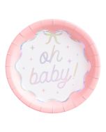 image shows xo, Fetti 25-Pieces Oh Baby Paper Plates  against a blank, white background