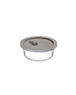 image shows Click Clack 0.6 Quart Cook+ Round Heatproof Glass Container | Grey against a blank, white background