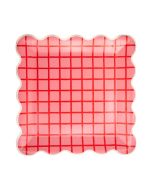 My Mind's Eye Red and Pink Grid Scallop Square Plates | 8-Piece
