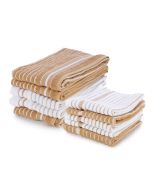 Everything Kitchens Modern Essentials Oversized Recycled Cotton Terry Kitchen Towels & Dish Cloths (Set of 10) | Tan & White