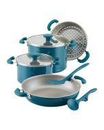 Rachael Ray 8-Piece Enameled Stacking Cookware Set | Teal Shimmer

