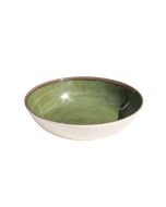 image shows TarHong Retreat Pottery 35oz Low Bowl | Green against a blank, white background
