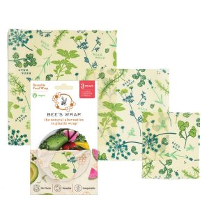 image shows Bee's Wrap Assorted 3-Pack Food Wraps | Herb Garden - Plant Based Wax  against a blank, white background