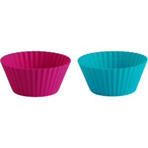  image shows Trudeau Silicone 24-Piece Mini Muffin Cups | Tropical & Fuchsia against a blank, white background