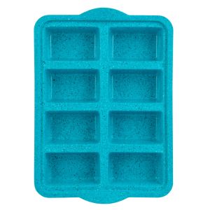  image shows Trudeau Silicone Tropical Granite 8-Count Mini Loaf Pan | Blue against a blank, white background