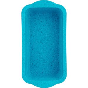 image shows Trudeau Silicone Tropical Granite 8.5" x 4.5" Loaf Pan | Blue  against a blank, white background