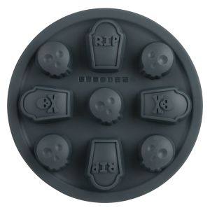 Trudeau 9" Round Structure Silicone Cupcake Pan (Halloween Tomb & Skulls) 