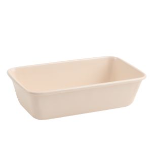 image shows Trudeau Resistall 9" x 5" Loaf Pan | Beige against a blank, white background