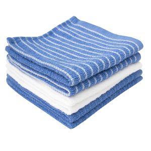 Ritz 6-Piece Horizontal Stripe Bar Cloth Set | Light Blue against a white background with the towels stacked