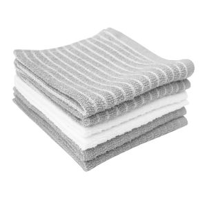 Ritz 6-Piece Horizontal Stripe Bar Cloth Set | Grey against a white background with the towels stacked