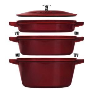 Staub Stackable Cocotte, Braiser, and Grill Pan with Lid | Grenadine