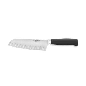  image shows Wusthof Partner 7" Hollow-Edge Santoku against a blank, white background