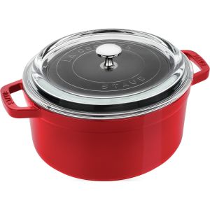 Make the Staub 4 Qt. Round Cocotte/Dutch Oven with Glass Lid | Cherry Red the centerpiece of your beautiful kitchen