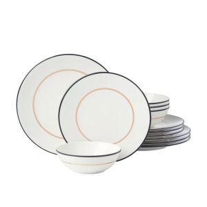 Kate Spade Make It Pop 12-Piece Dinnerware Set | Black and Gold