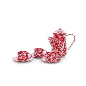 image shows Crow Canyon Children's Tea for Three Set | Red against a blank, white background