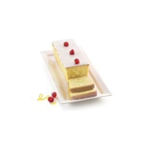 A simple yet gorgeous yellow cake with raspberries and frosting made with the Silikomart Plum Cake Baking Mold