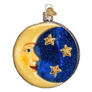 image shows Old World Christmas Ornament | Man In The Moon against a blank, white background