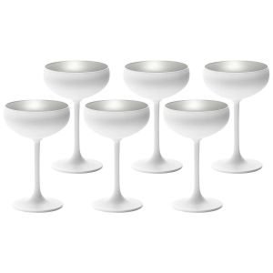 Stolzle 7.75oz Olympia Crystal Champagne Saucer Coupe Glasses - Set of 6 | White & Silver