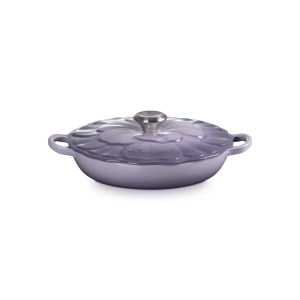 image shows Le Creuset Signature 2.25 Qt. Petal Braiser with Stainless Steel Knob | Provence against a blank, white background
