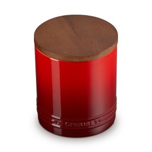 Le Creuset  Signature 1.2 Qt. Stoneware Canister with Acacia Wood Lid | Cerise