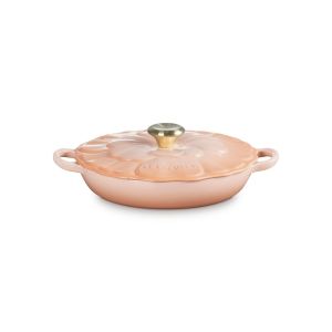 image shows Le Creuset Signature 2.25 Qt. Petal Braiser with Light Gold Knob | Pêche against a blank, white background
