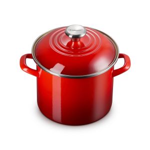 image shows Le Creuset 6 Qt. Enamel On Steel Stockpot with Stainless Steel Knob | Cerise against a blank, white background