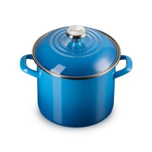 image shows Le Creuset 6 Qt. Enamel On Steel Stockpot with Stainless Steel Knob | Marseille against a blank, white background  